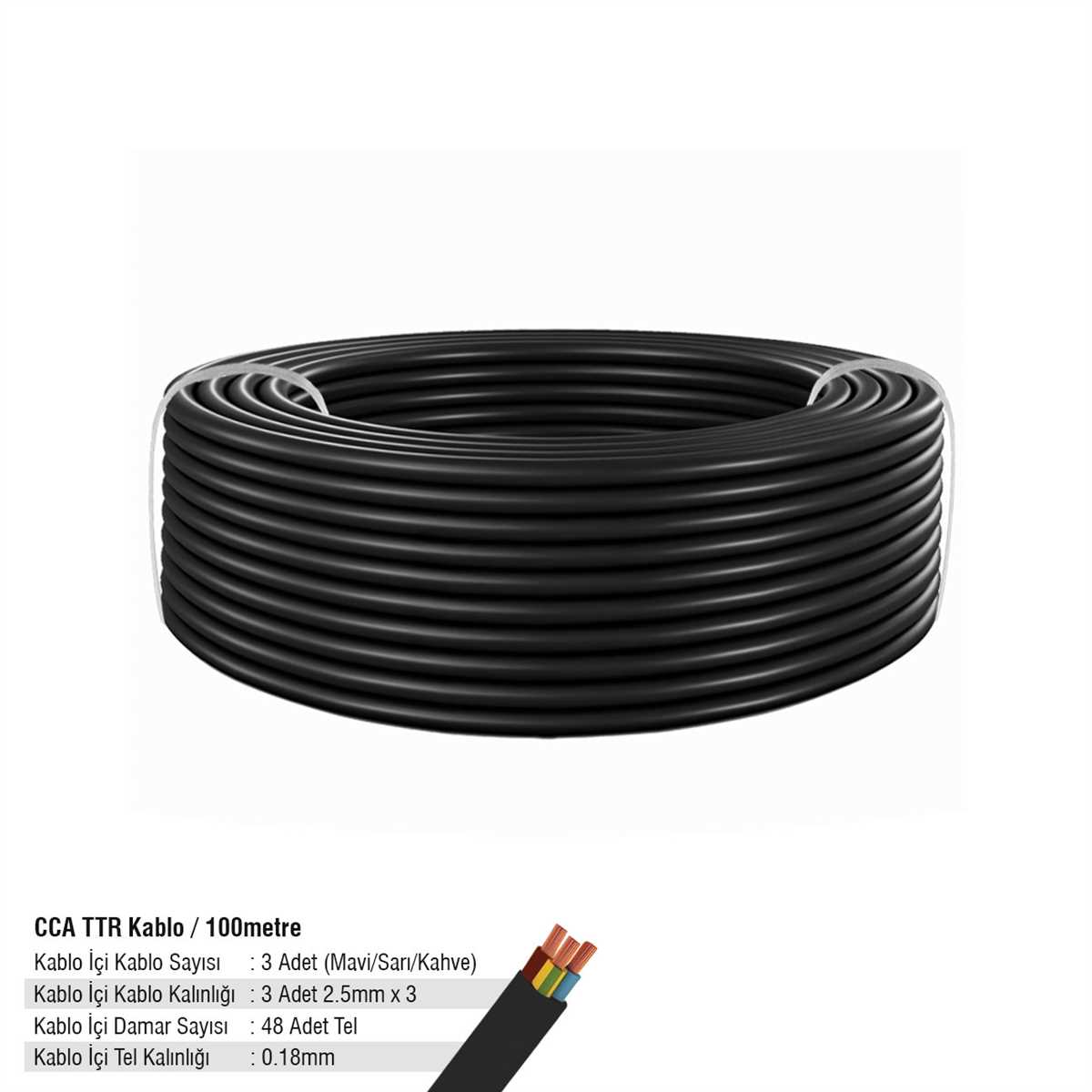 SGS CCA TTR Kablo Siyah 3*2,5 - 48*0,18 (100 Metre) 